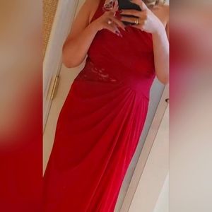 David's bridal size 14 one shoulder apple red bridesmaid dress